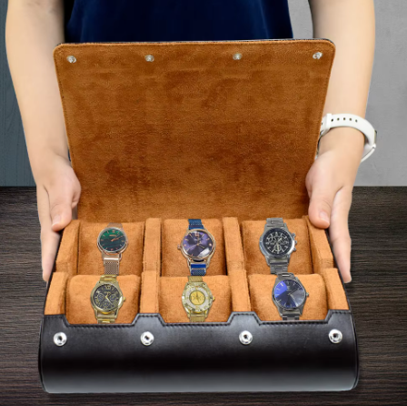 open leather watch winder case